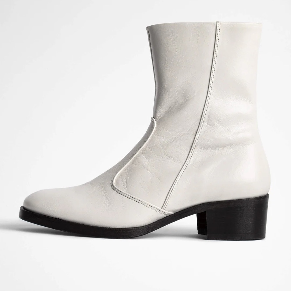 Nib Zadig & Voltaire Preiser Vintage Patent Ankle Boots Flash Ivory Leather 37